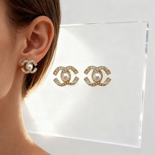 Pearl C-Shaped Hoop Earrings - Elegant Studded Earrings for Women