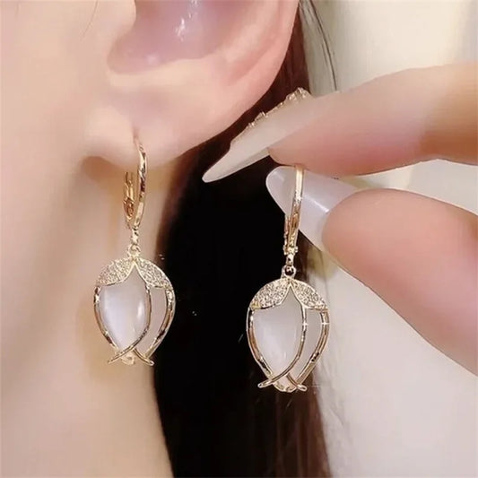 Tulip Opal Earrings - Elegant Floral Drop Earrings for Women