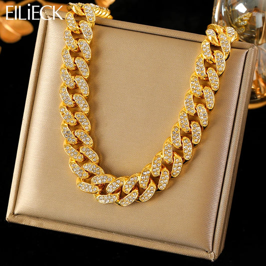 EILIECK 316L Stainless Steel White Chain Necklace For Women Girl Fashion New Party Gift Thick Neck Chain Waterproof Jewelry