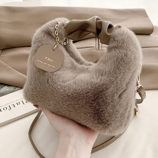 Soft Plush Crossbody Bag - Cozy Winter Shoulder Bag for Women