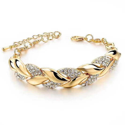 Crystal Leaf Bracelet - Elegant Adjustable Chain Bracelet with Shining Stones for Women