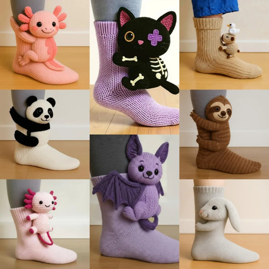 3D Plush Animal Socks – Cute Fluffy Knitted Winter Socks for Women & Kids