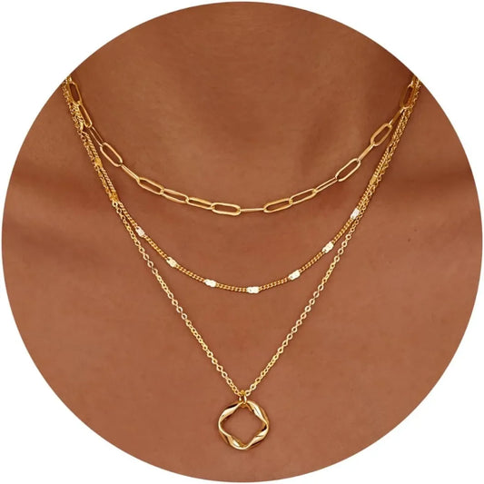 Layered Gold Necklace Set – 14K Gold & Silver Plated Stackable Choker