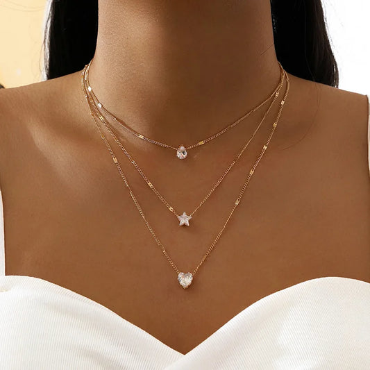 Zircon Pendant Necklace – Multilayer Chain Choker for Women